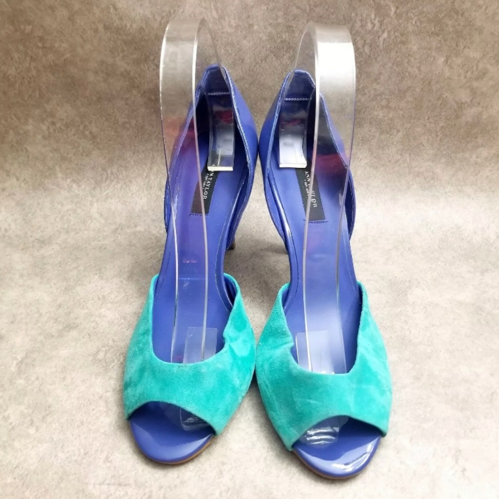 Ann Taylor Blue  Leather Peep Toe 3" Heels Pumps
